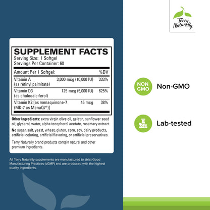 Terry Naturally A•D3•K2 – Immune & Heart Health, 60 Softgels