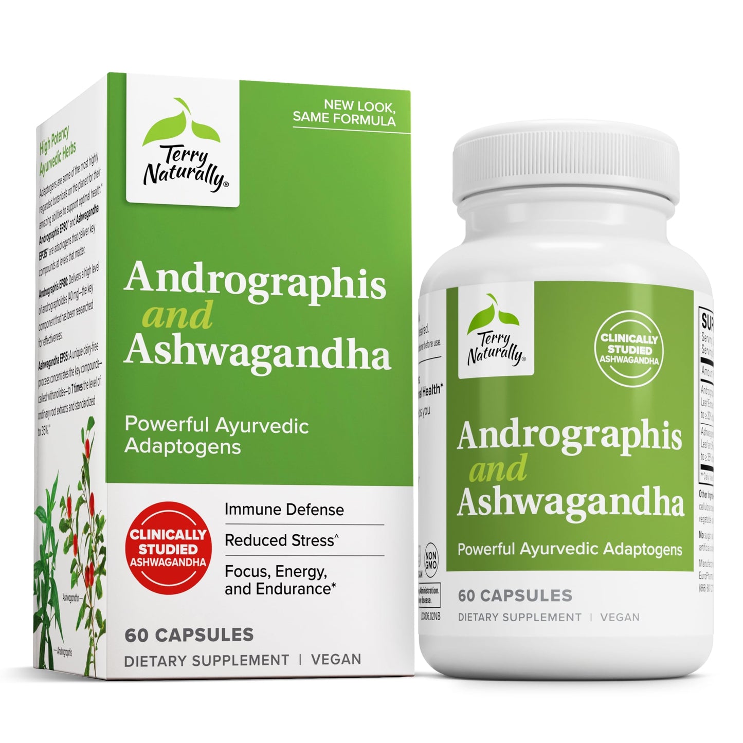 Terry Naturally Andrographis & Ashwagandha – Immune & Energy Support – 60 Capsules