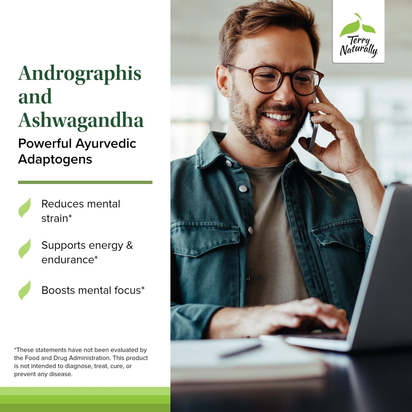 Terry Naturally Andrographis & Ashwagandha – Immune & Energy Support – 60 Capsules