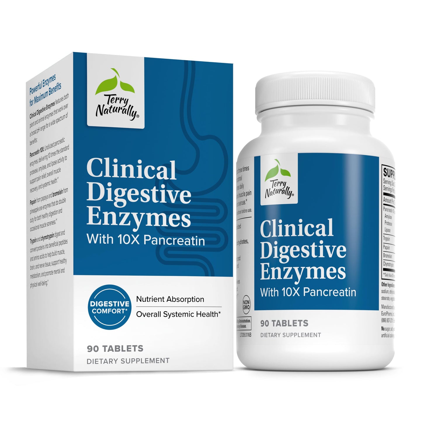 Terry Naturally Clinical Digestive Enzymes - Undiluted Pancreatic Enzymes, 90 Tablets