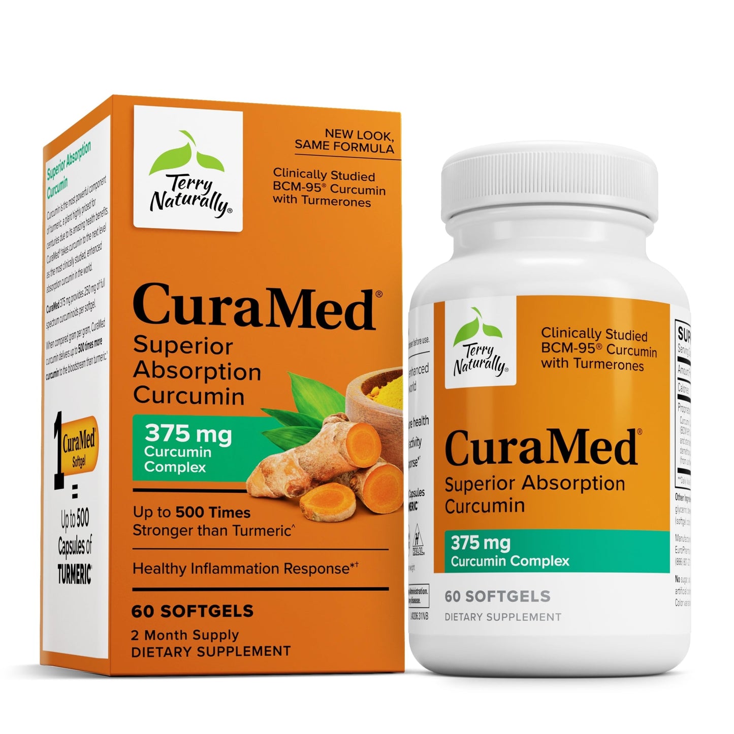 Terry Naturally CuraMed 375mg – Antioxidant Curcumin with Turmeric Essential Oil | Brain, Immune & Liver Support | 60 Softgels