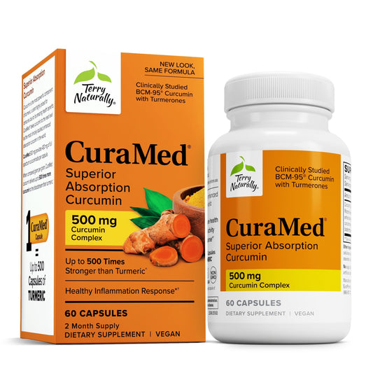 Terry Naturally CuraMed 500mg – Curcumin with Turmeric Essential Oil for Brain, Liver & Immune Support | 60 Softgels
