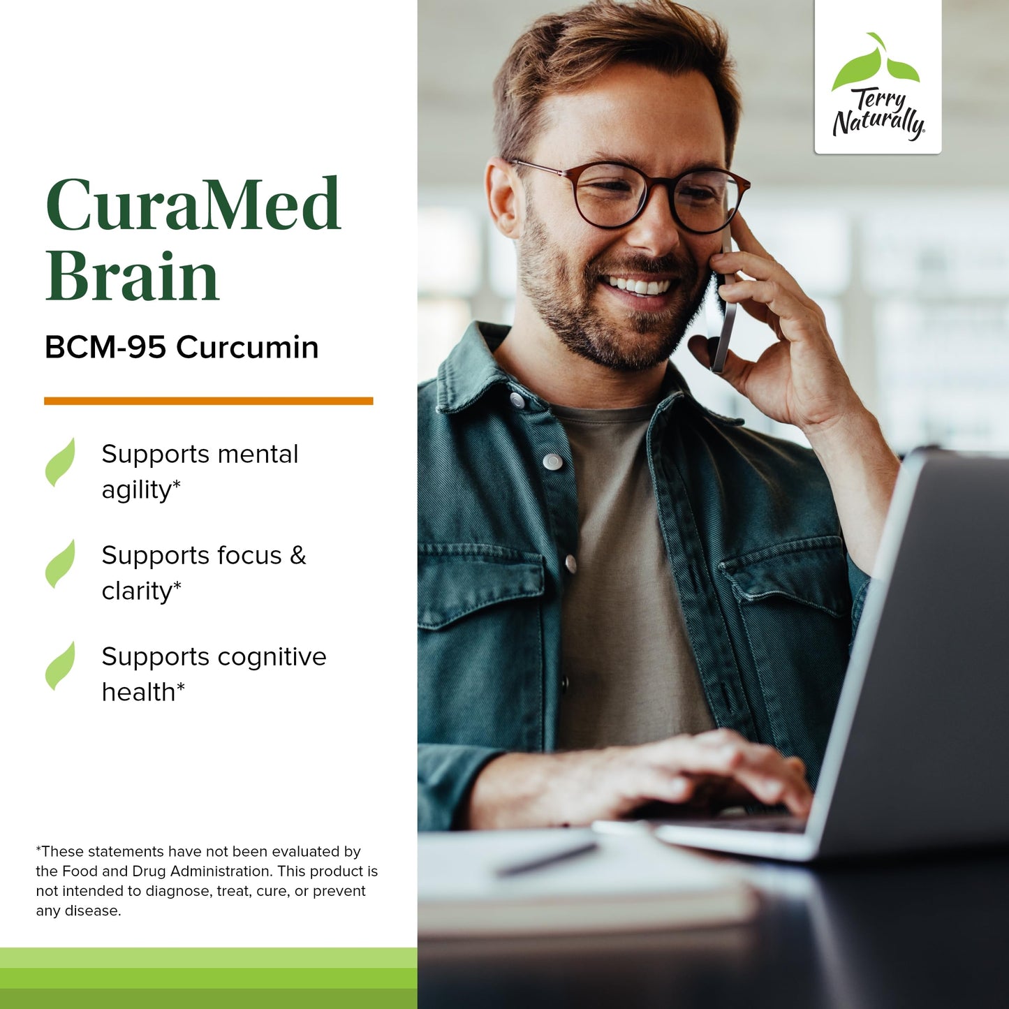 Terry Naturally CuraMed Brain - Brain Health Supplement with Curcumin & Turmeric for Focus | 60 Softgels (2 Pack)