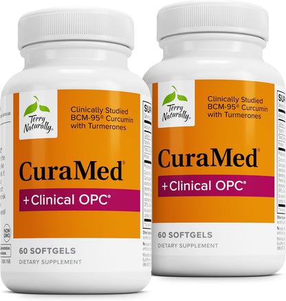 Terry Naturally CuraMed + Clinical OPC Curcumin with French Grape Seed – Brain, Prostate & Liver Health (60 Softgels, 2-Pack)