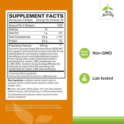 Terry Naturally CuraMed + Clinical OPC Curcumin with French Grape Seed – Brain, Prostate & Liver Health (60 Softgels, 2-Pack)