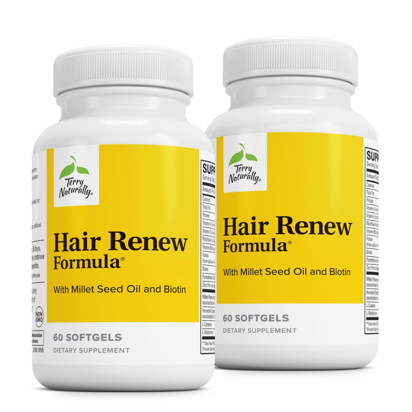 Terry Naturally Hair Renew Formula – Hair Growth Support with Biotin, Horsetail & Millet Seed Oil (60 Softgels, 2-Pack)