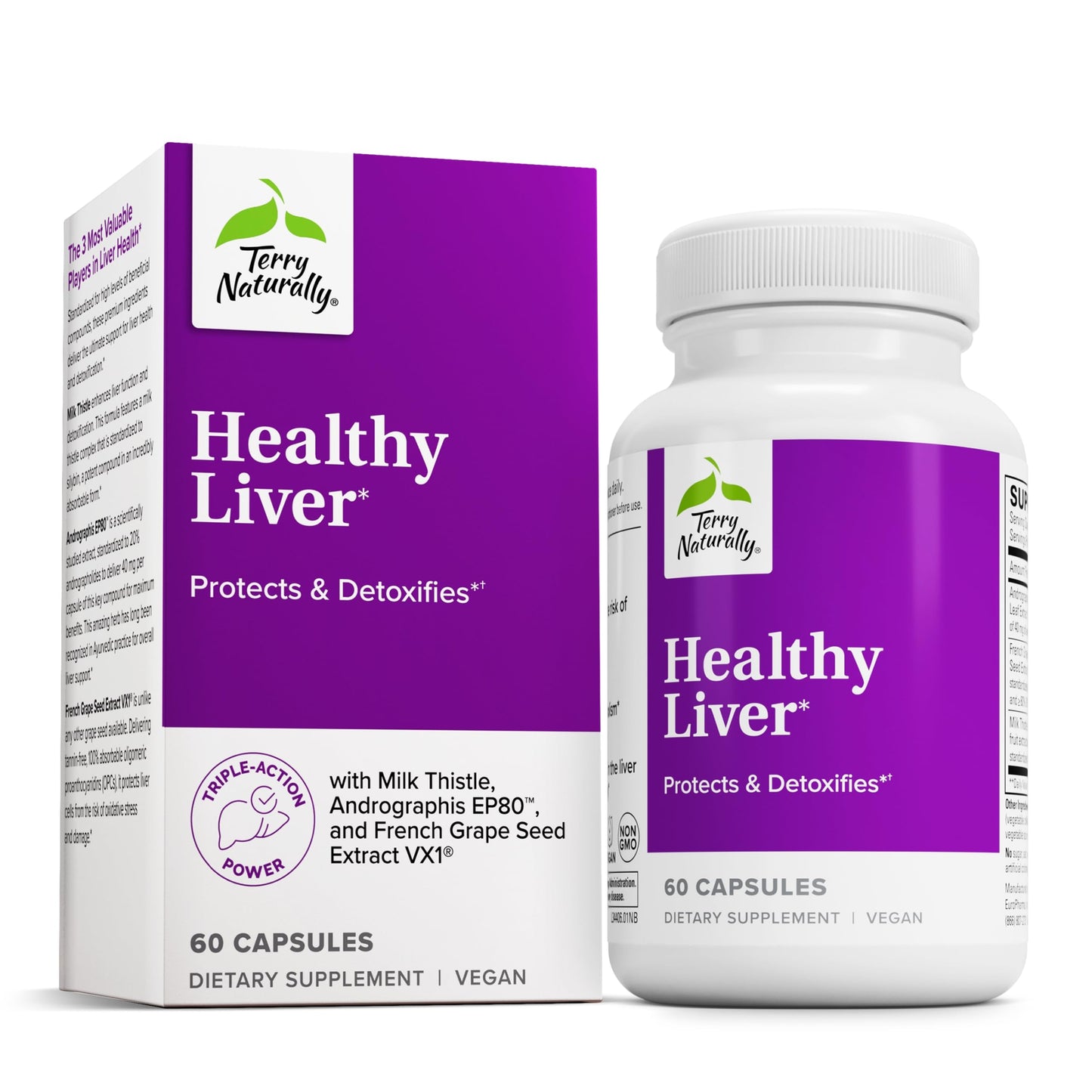 Terry Naturally Healthy Liver – Liver Function Support with Andrographis EP80 & Grape Seed (Gluten-Free, 60 Capsules)