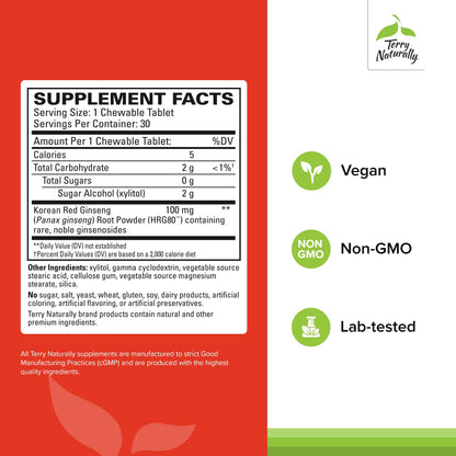Terry Naturally HRG80 Red Ginseng Energy – Focus & Endurance | Vegan Tablets