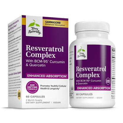 Terry Naturally Resveratrol Complex – Antioxidant Supplement with Quercetin & Curcumin – Vegan, Non-GMO, Gluten-Free – 60 Capsules (60 Servings)