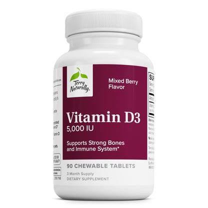 Terry Naturally Vitamin D3 5000 IU – Bone Health, Immune & Brain Support | 90 Chewable Mixed Berry
