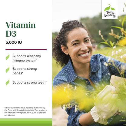 Terry Naturally Vitamin D3 5000 IU – Bone Health, Immune & Brain Support | 90 Chewable Mixed Berry