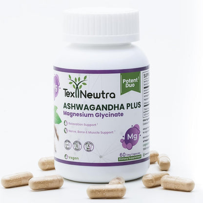 TEX NEWTRA Ashwagandha & Magnesium Glycinate – 60 Vegan Capsules | Non-GMO