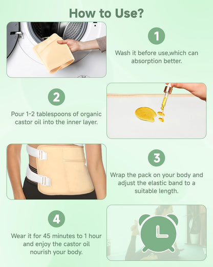 Texpot Castor Oil Pack Wrap Kit - 8 Pcs Reusable Organic Cotton Flannel for Full-Body Use