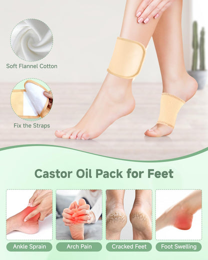 Texpot Castor Oil Pack Wrap Kit - 8 Pcs Reusable Organic Cotton Flannel for Full-Body Use