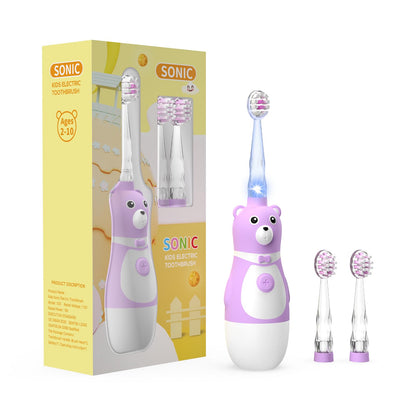 TFZTFZ Kids Electric Bear Toothbrush Set - Soft Bristle, Purple Bear Design