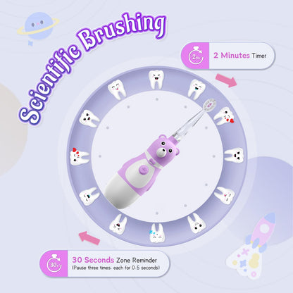 TFZTFZ Kids Electric Bear Toothbrush Set - Soft Bristle, Purple Bear Design