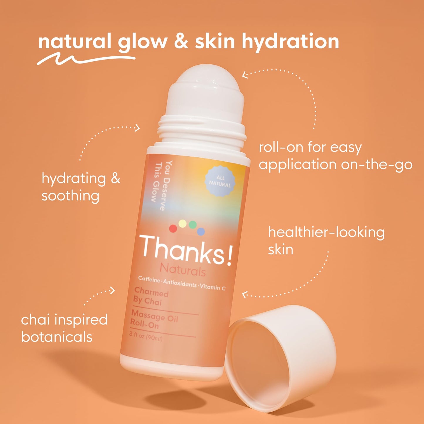 Thanks! Naturals Massage Oil Roll On – Charmed by Chai, Cold-Pressed, Vegan, 3 oz