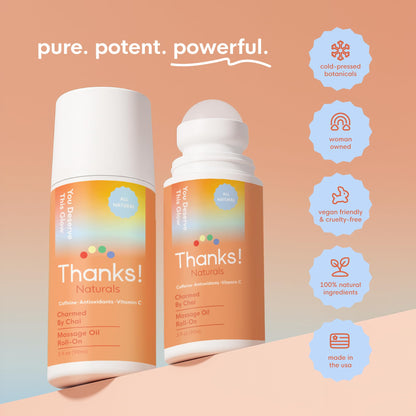 Thanks! Naturals Massage Oil Roll On – Charmed by Chai, Cold-Pressed, Vegan, 3 oz