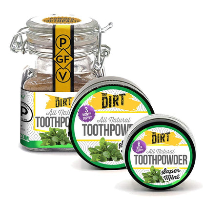 The Dirt Remineralizing Tooth Powder - Hydroxyapatite, Fluoride Free, Gluten Free, Organic Vegan (Super Mint, 25g)