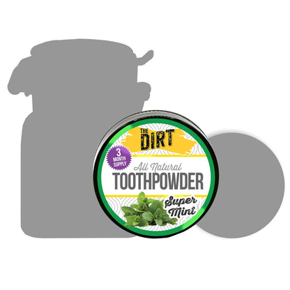 The Dirt Remineralizing Tooth Powder - Hydroxyapatite, Fluoride Free, Gluten Free, Organic Vegan (Super Mint, 25g)