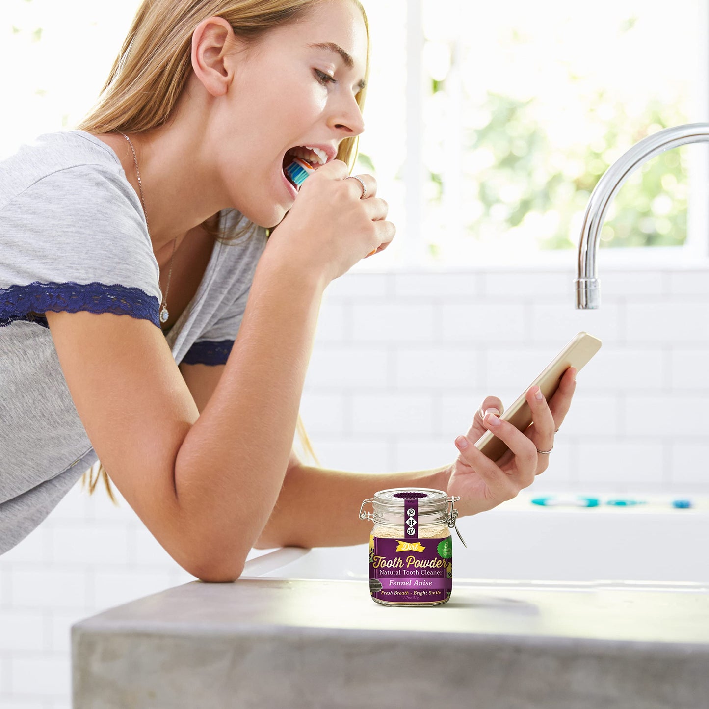 The Dirt Remineralizing Tooth Powder with Hydroxyapatite - Fluoride-Free, Gluten-Free, Organic Vegan (51g) | 6 Month Supply
