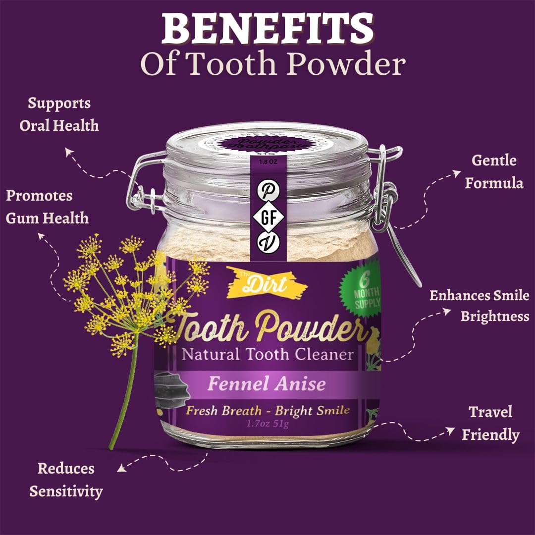 The Dirt Remineralizing Tooth Powder with Hydroxyapatite - Fluoride-Free, Gluten-Free, Organic Vegan (51g) | 6 Month Supply