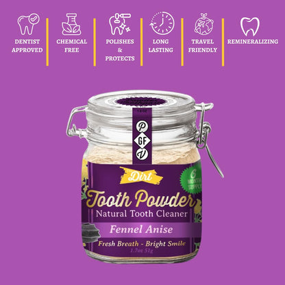 The Dirt Remineralizing Tooth Powder with Hydroxyapatite - Fluoride-Free, Gluten-Free, Organic Vegan (51g) | 6 Month Supply