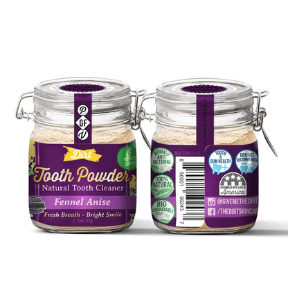 The Dirt Remineralizing Tooth Powder with Hydroxyapatite - Fluoride-Free, Gluten-Free, Organic Vegan (51g) | 6 Month Supply