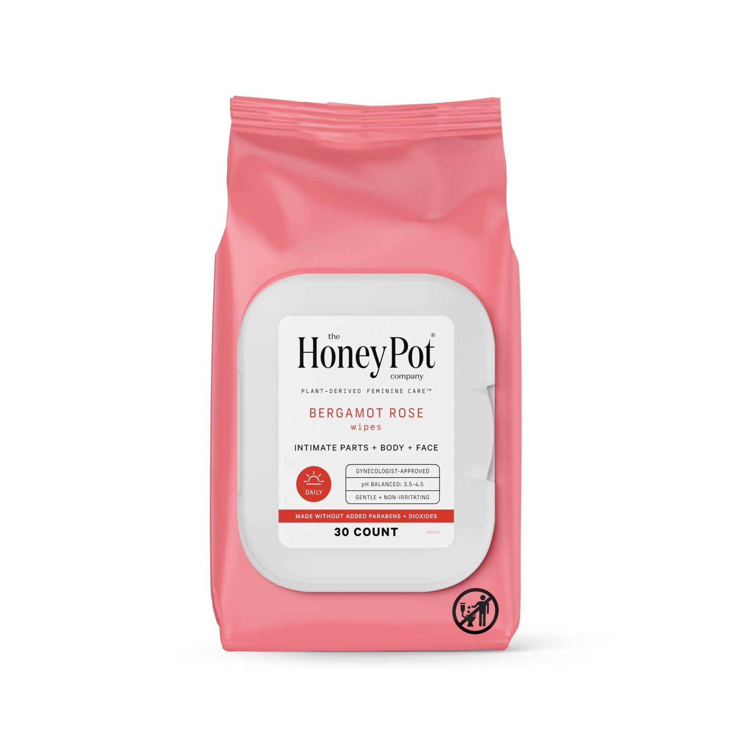 The Honey Pot Bergamot Rose Feminine Wipes - 30 ct | Daily PH Balance, Fragrance & Sulfate Free