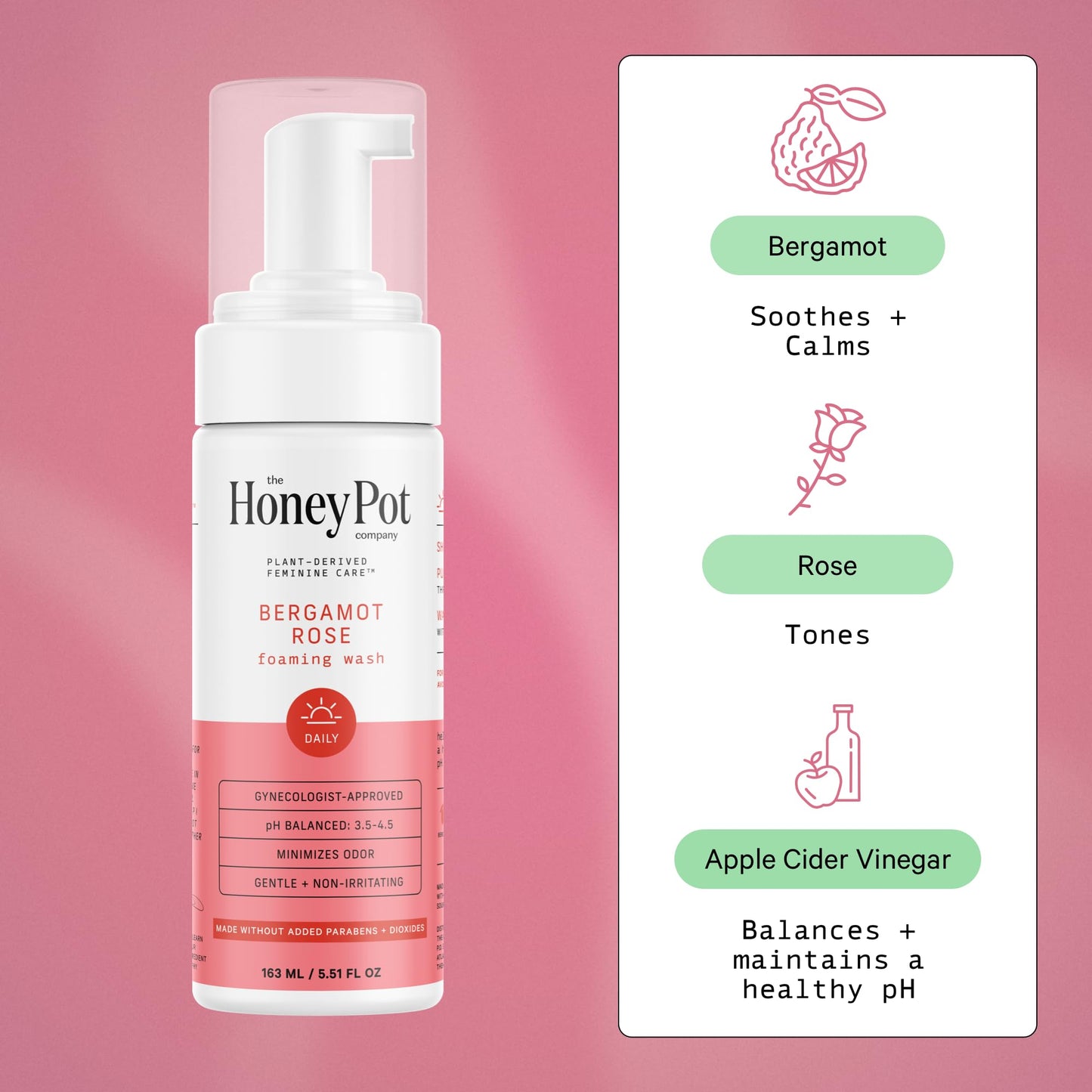 The Honey Pot Company Bergamot Rose Feminine Wash – pH-Balanced, Plant-Based, Sensitive Skin