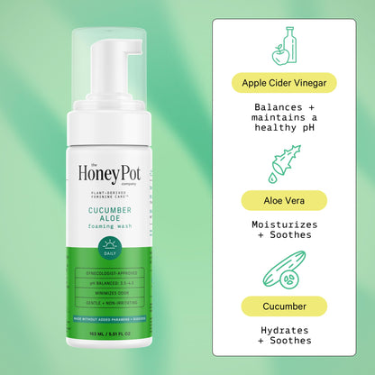 The Honey Pot Company Feminine Wash — Cucumber Aloe, pH Balanced, Plant-Based Hygiene (5.51 fl oz)