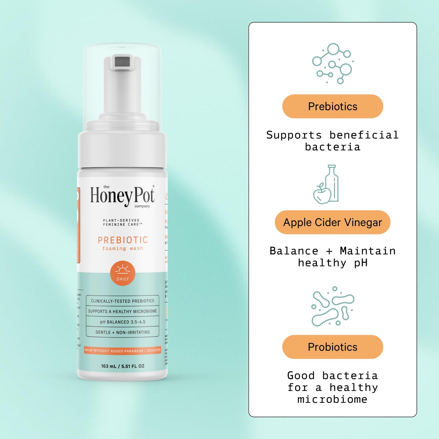 The Honey Pot Company - Prebiotic Foaming Wash for Sensitive Skin | PH Balanced, Plant-Based