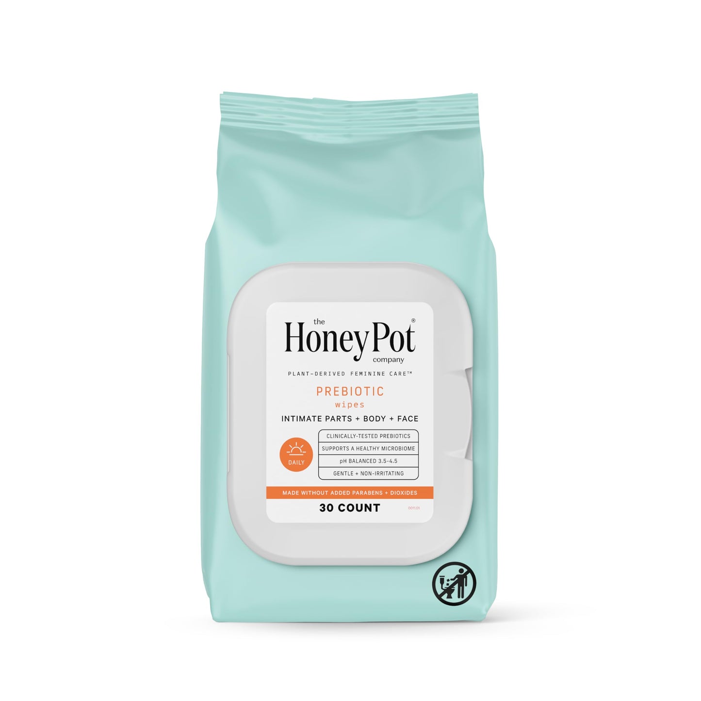The Honey Pot Company Prebiotic Feminine Wipes – Daily pH Balance, Fragrance, Sulfate Free (30 ct)
