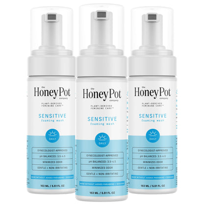 The Honey Pot Company Sensitive Feminine Wash – Herbal Infused, pH Balanced, Plant-Based Hygiene (Pack of 3, 5.51 fl oz each)