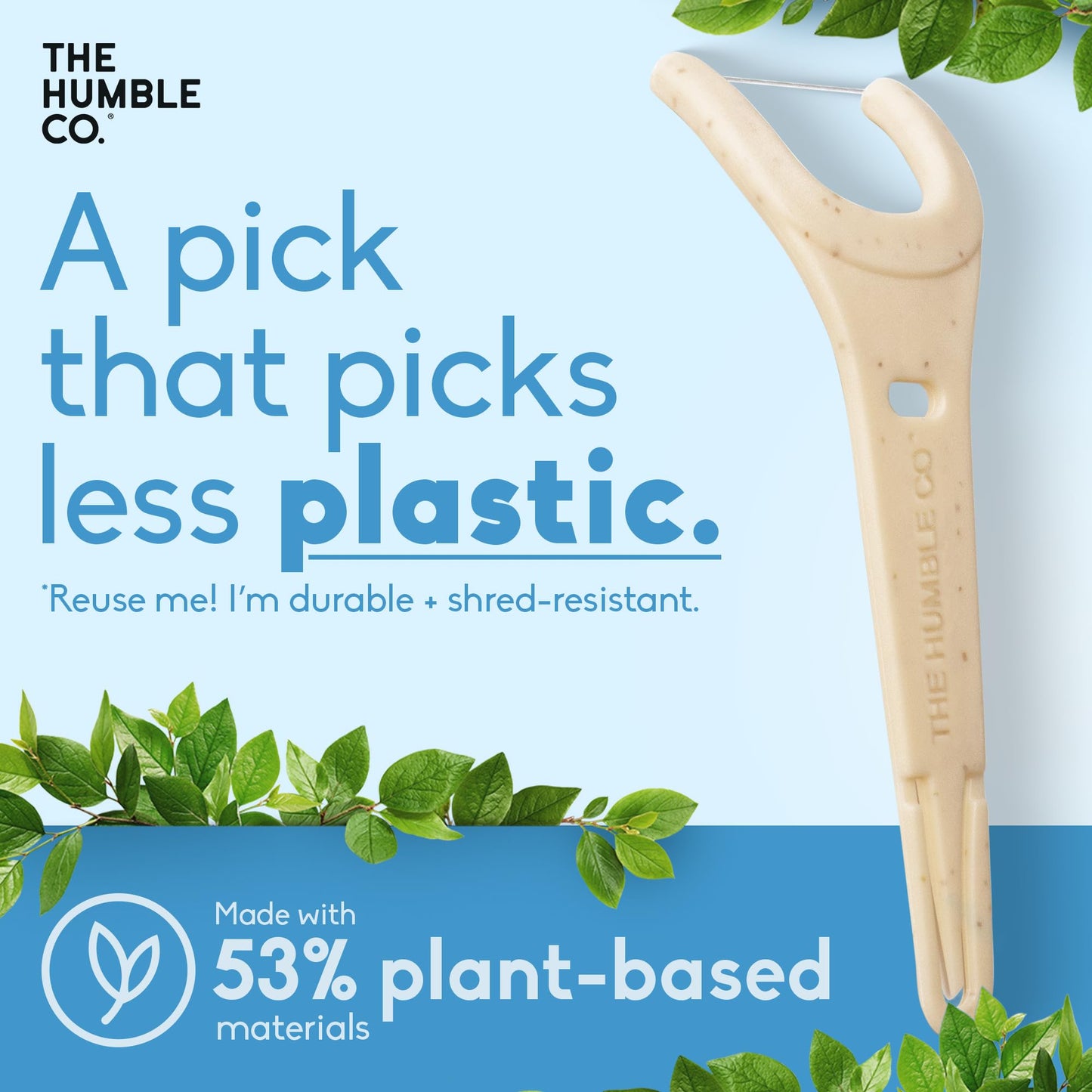 The Humble Co Molar Floss Picks – 200 Count (Mint) Angled Flossers for Molars & Back Teeth | Plant-Based, Less Plastic