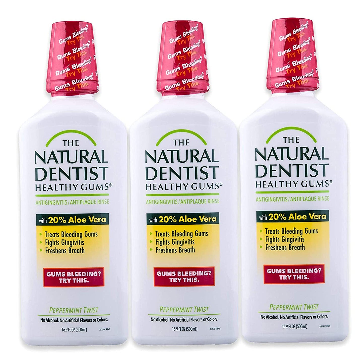 The Natural Dentist Healthy Gums Antigingivitis/Antiplaque Rinse – Aloe Vera, Alcohol-Free, Chemo-Safe, 3x16.9 oz