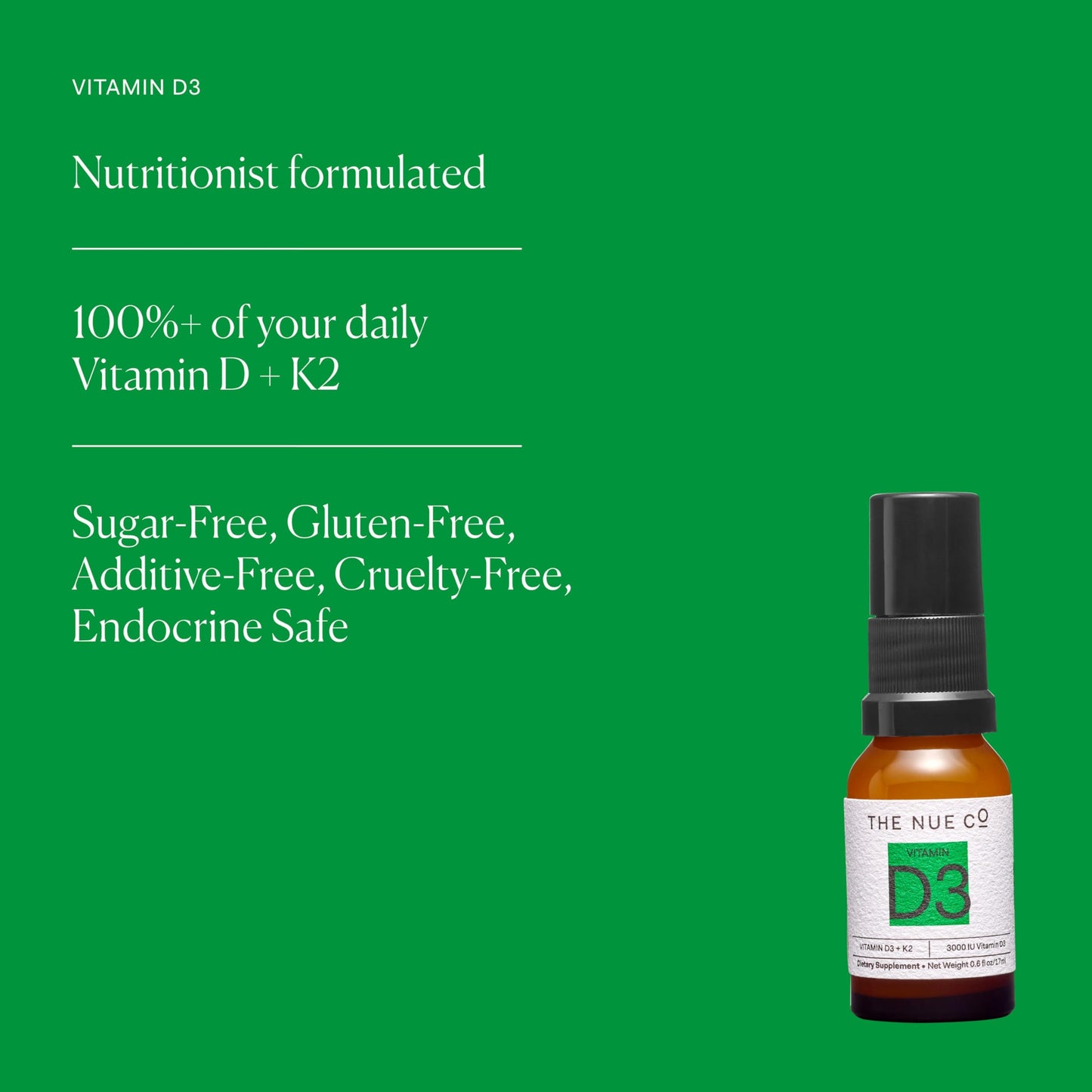 The Nue Co. Vitamin D Spray - Immunity & Mood Support | Vegan, Gluten Free, 0.51 fl oz
