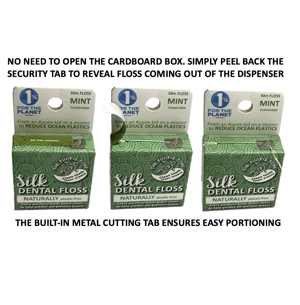 The Turtle Tribe Natural Silk Dental Floss – 33 Yards, Plastic Free, PFAS Free, Mint