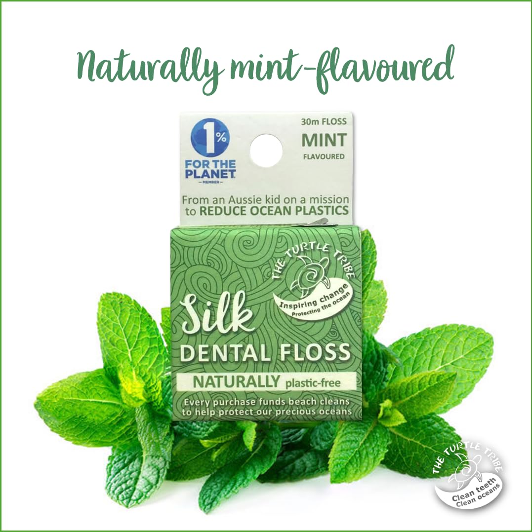The Turtle Tribe Natural Silk Dental Floss – 33 Yards, Plastic Free, PFAS Free, Mint