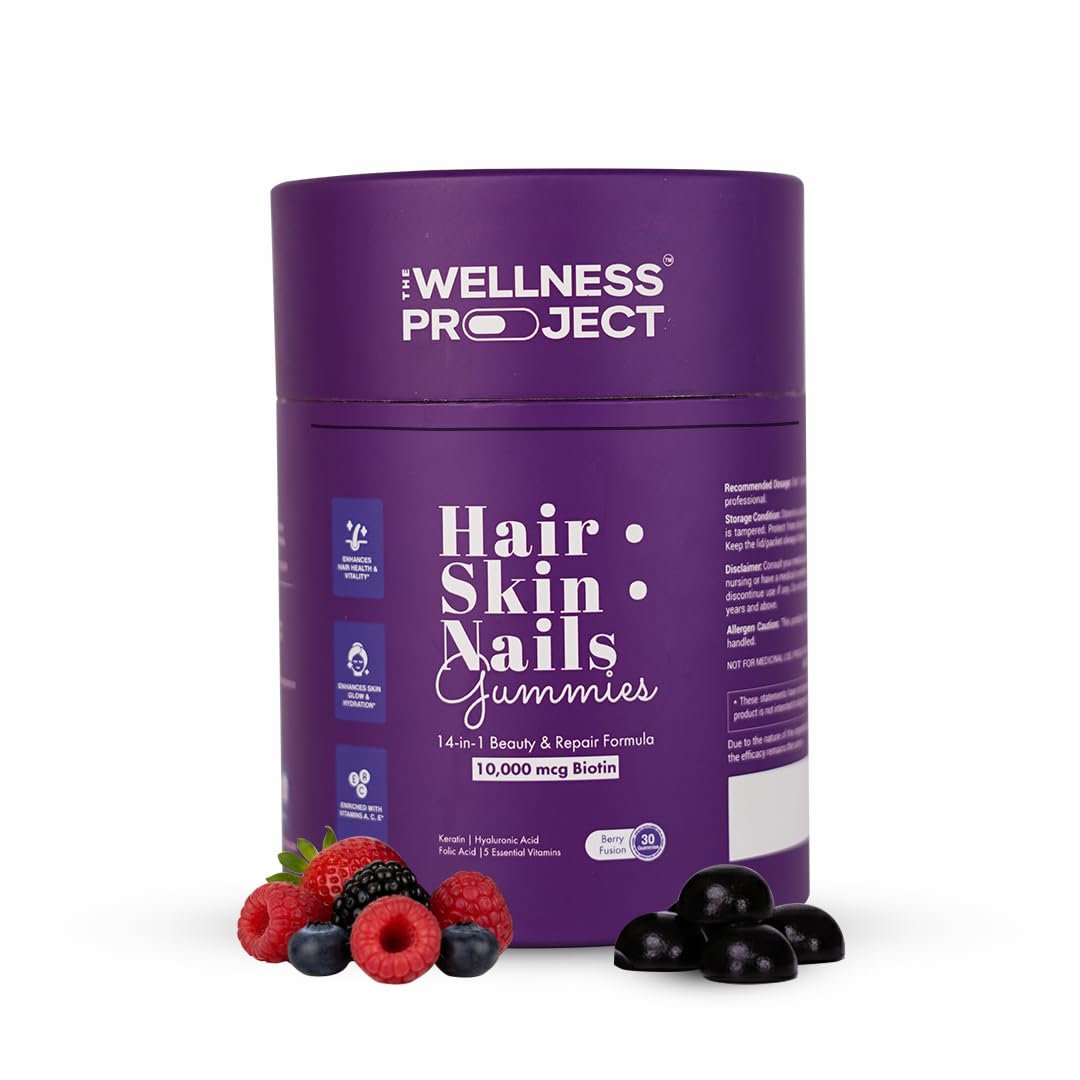 The Wellness Project 14-in-1 Hair, Skin & Nails Gummies – 10,000 mcg Biotin, Mixed Berry