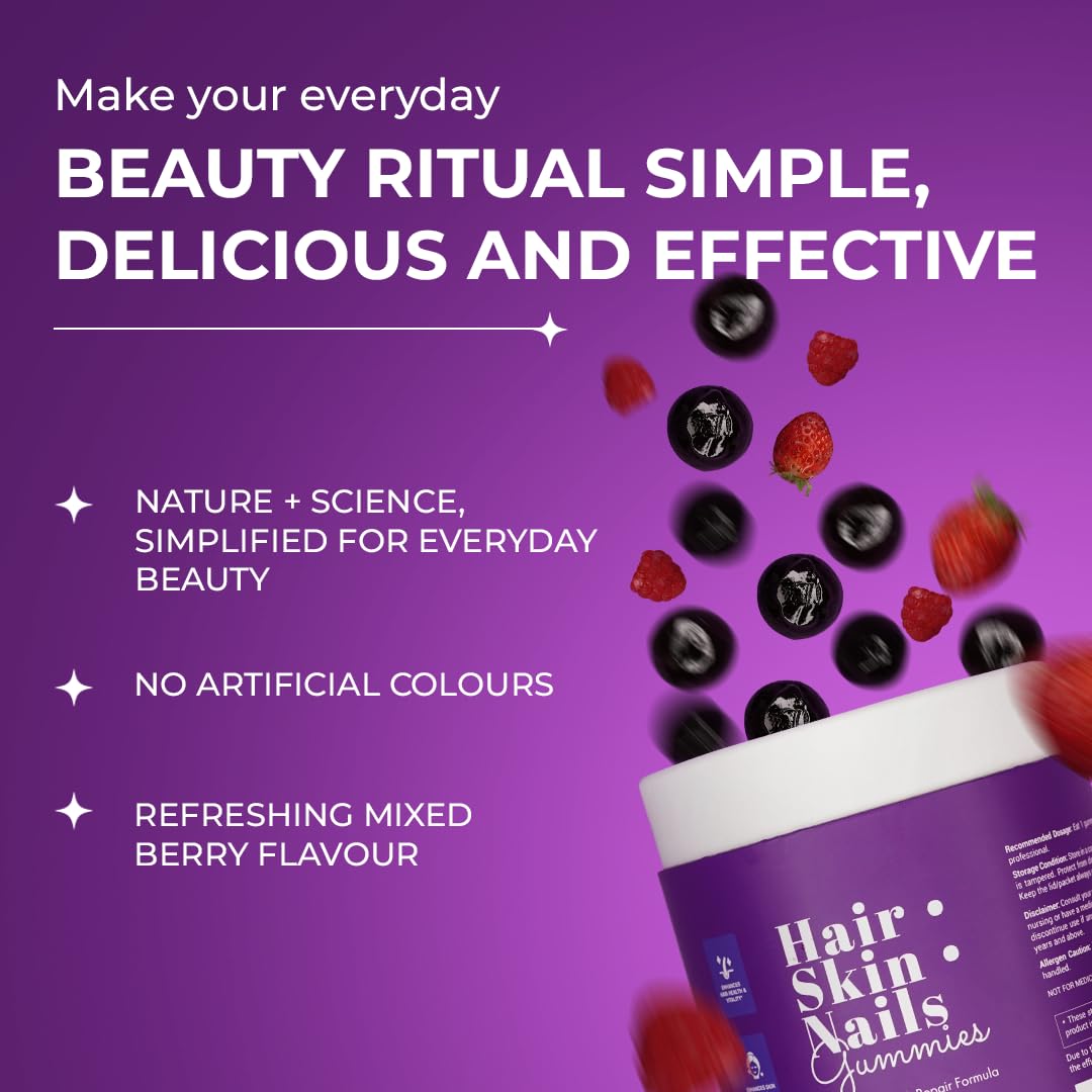 The Wellness Project 14-in-1 Hair, Skin & Nails Gummies – 10,000 mcg Biotin, Mixed Berry