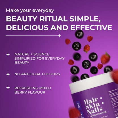 The Wellness Project 14-in-1 Hair, Skin & Nails Gummies – 10,000 mcg Biotin, Mixed Berry