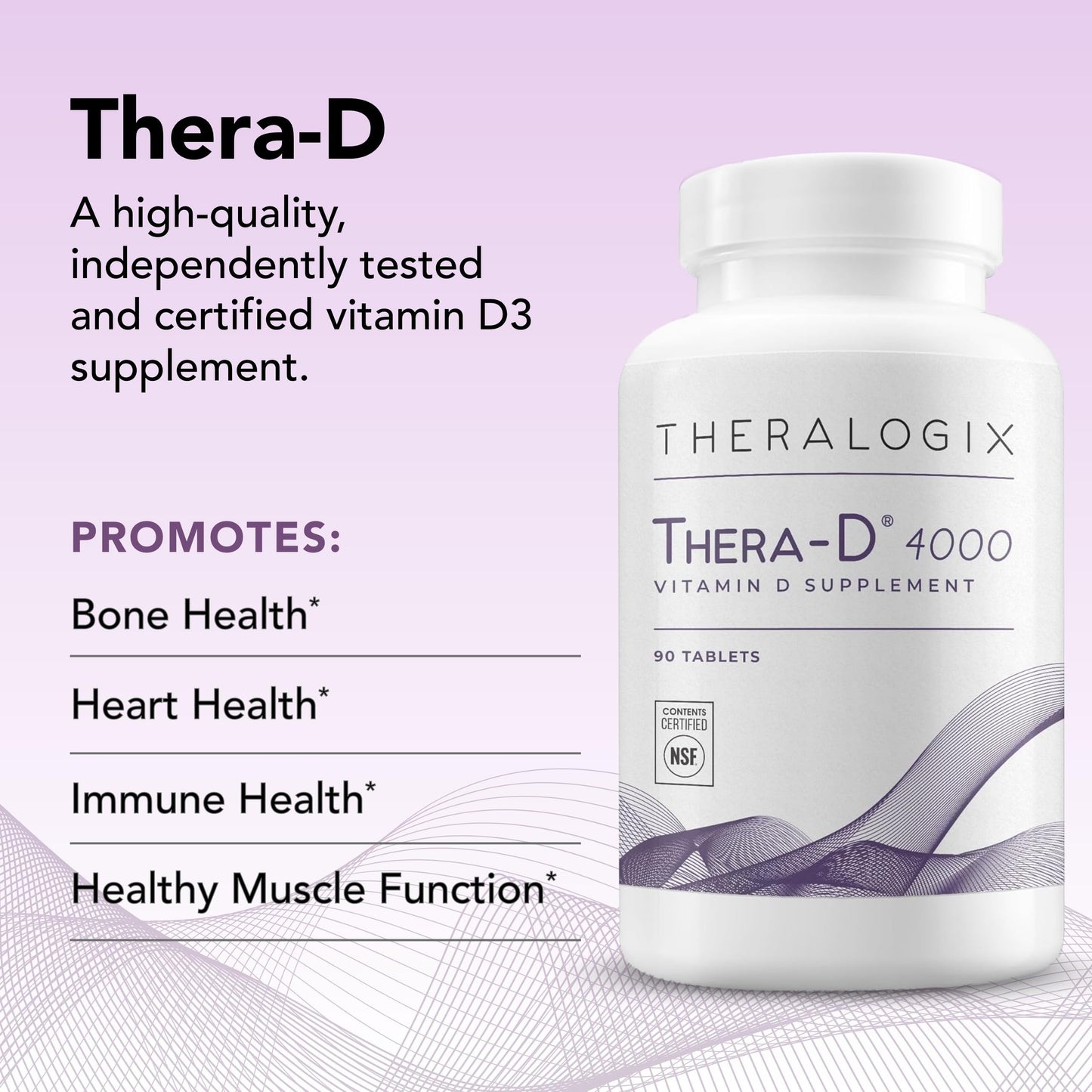 Theralogix Thera-D 4000 Vitamin D3 Supplement – 4,000 IU, 90 Tablets | Immune Support, Bone & Heart Health | NSF Certified