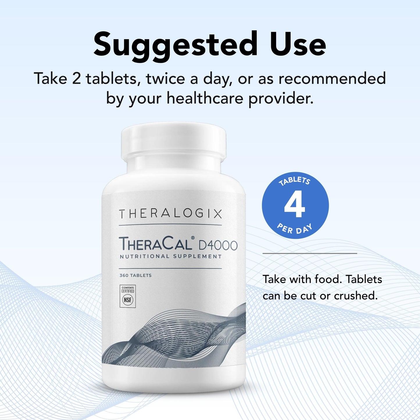 Theralogix TheraCal D4000 – Bone Health Support Supplement with Calcium, Magnesium, Vitamin D3, Vitamin K2 & Boron* | 360 Tablets | NSF Certified