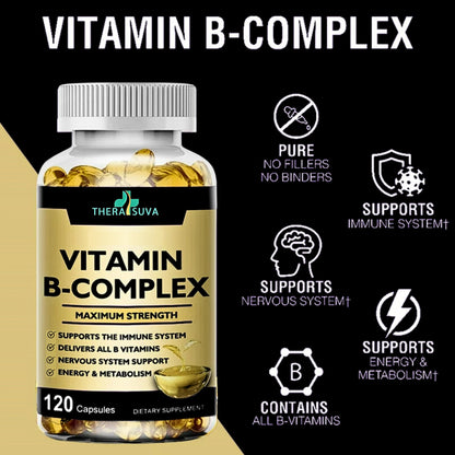 TheraSuva Vitamin B-Complex + CoQ10 + Vitamin C – Max Strength, 120 Softgels, 60 Day Supply