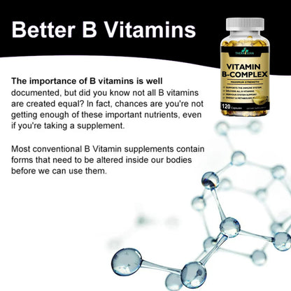 TheraSuva Vitamin B-Complex + CoQ10 + Vitamin C – Max Strength, 120 Softgels, 60 Day Supply