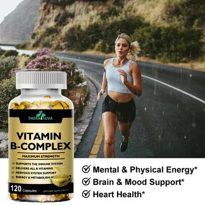 TheraSuva Vitamin B-Complex + CoQ10 + Vitamin C – Max Strength, 120 Softgels, 60 Day Supply