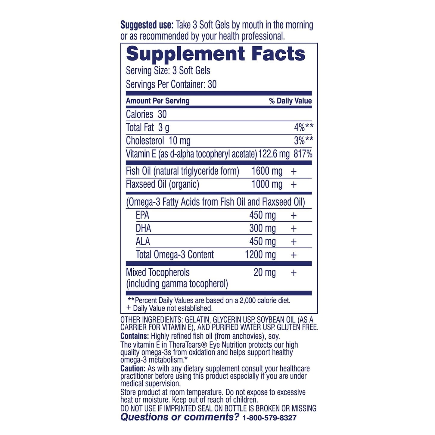 TheraTears Omega 3 Eye Nutrition Supplement 1200mg, 90 Ct (Pack of 1)