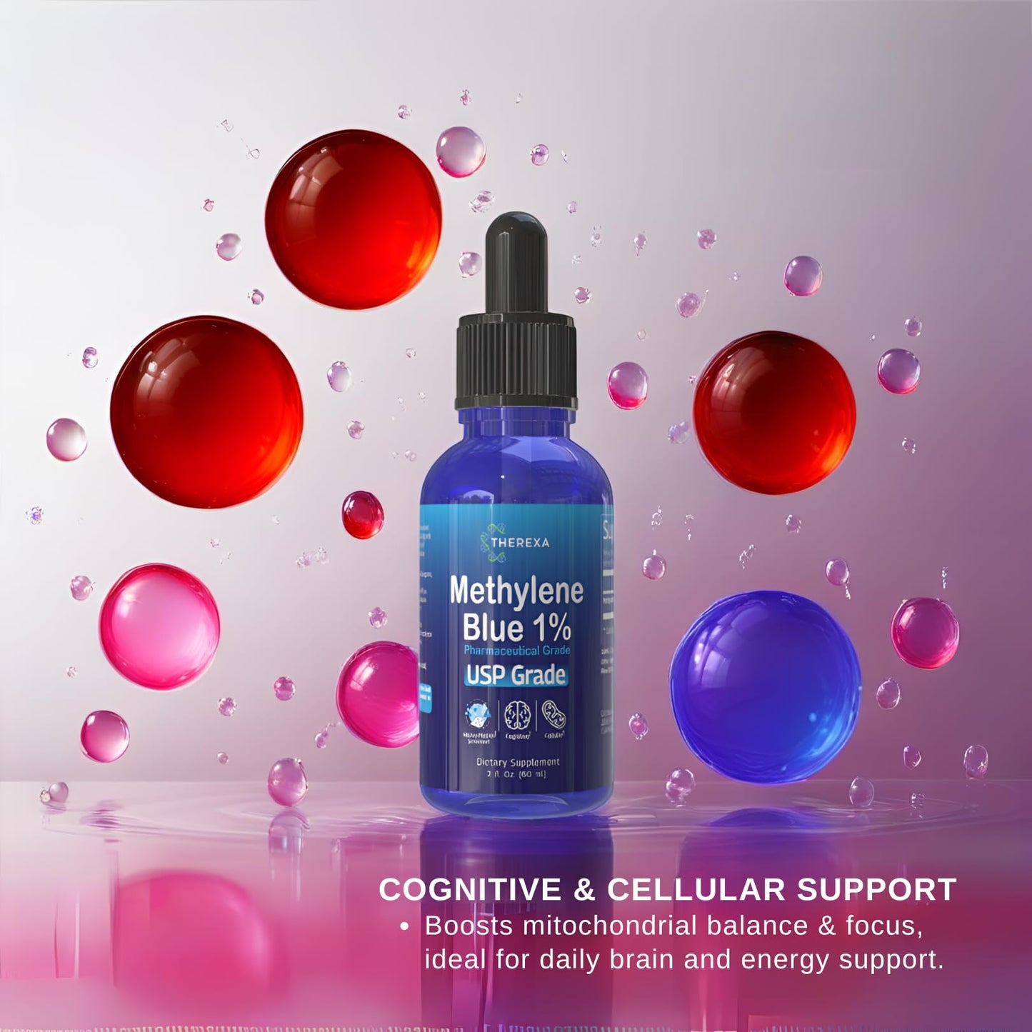 THEREXA Methylene Blue 1% Drops – USP Grade, 10 mg/mL, Formaldehyde-Free, cGMP Bottled (2 fl oz)
