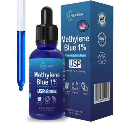 THEREXA Methylene Blue 1% Drops – USP Grade, 10 mg/mL, Formaldehyde-Free, cGMP Bottled (2 fl oz)